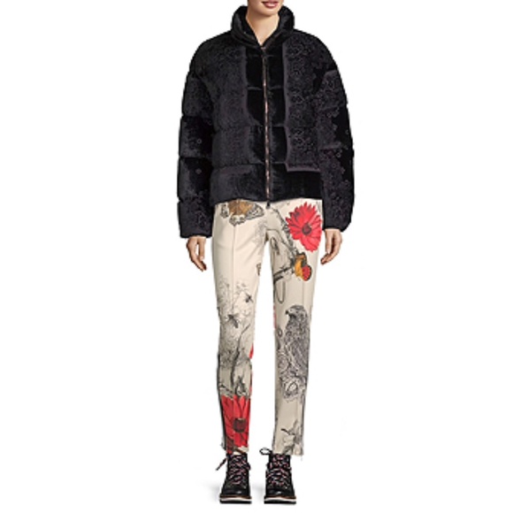 Moncler Labbe Printed Velvet Puffer Coat - Picture 4 of 14